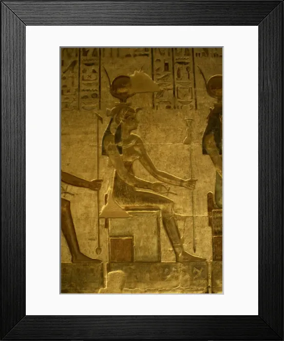 Framed Print : Ptolemaic temple of Hathor and Maat. Hathor. Seated figure Framed Print : Ptolemaic temple of Hathor and Maat. Hathor. Seated figure