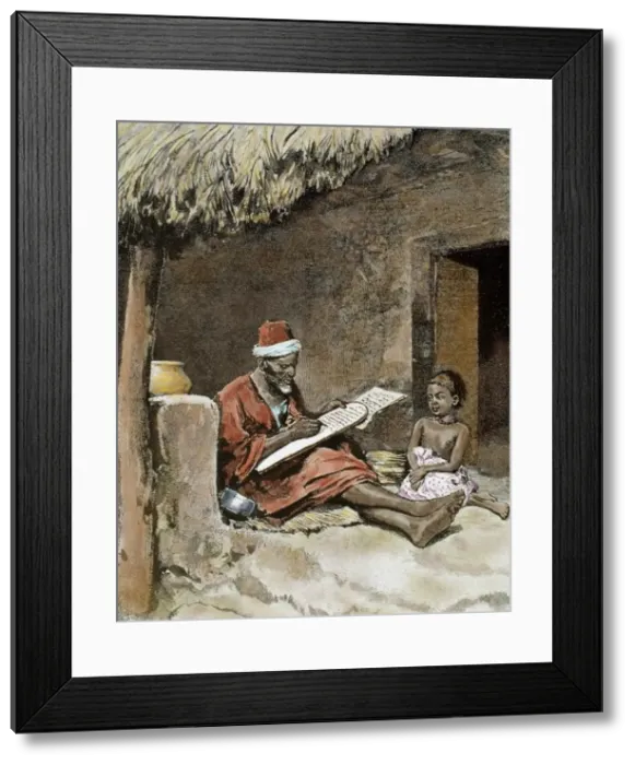 Framed Print : An old man teach to write a child. French Sudan. 1893 Framed Print : An old man teach to write a child. French Sudan. 1893