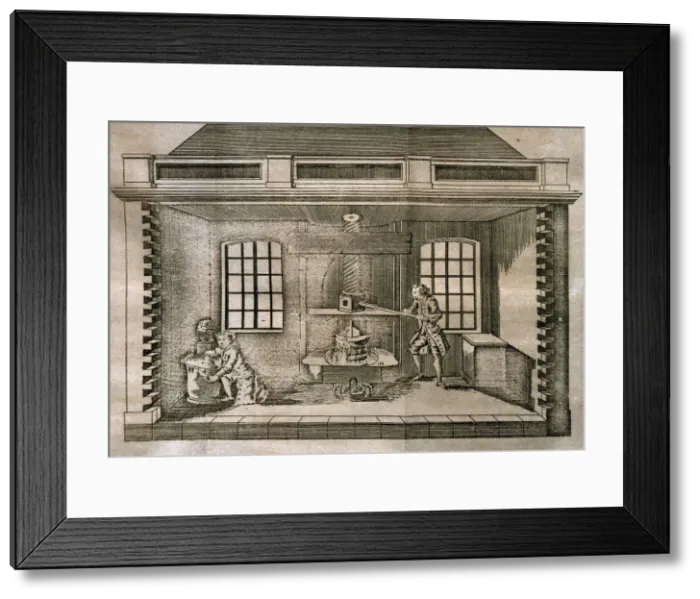 Framed Print : Oil press. Eighteenth-century engraving Framed Print : Oil press. Eighteenth-century engraving