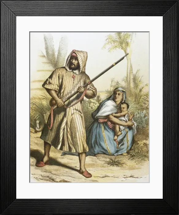 Framed Print : Arab family. Colored engraving