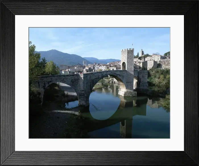 Framed Print : Spain. Catalonia. Besalu. Medieval bridge over the river Flu Framed Print : Spain. Catalonia. Besalu. Medieval bridge over the river Flu