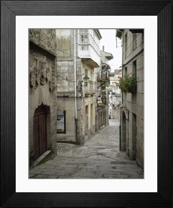 Framed Print : Spain. Galicia. Ribadavia. Old Town. On the left, the gothic Framed Print : Spain. Galicia. Ribadavia. Old Town. On the left, the gothic