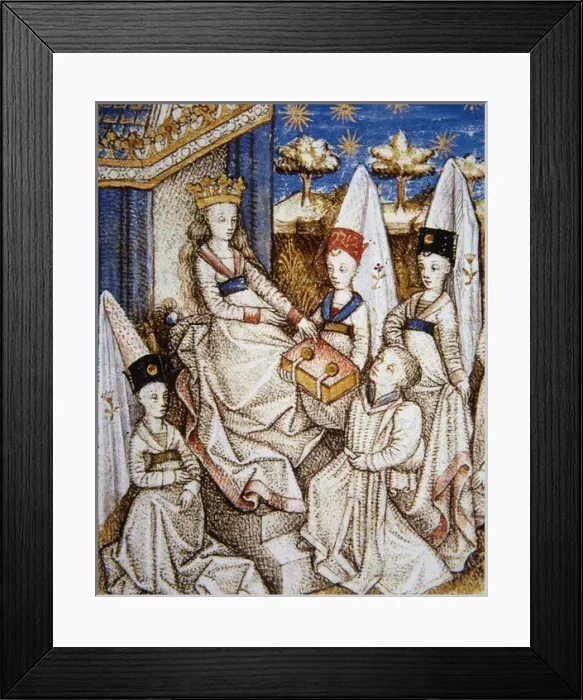 Framed Print : Young man offering the manuscript to the Countess of Hautevi Framed Print : Young man offering the manuscript to the Countess of Hautevi
