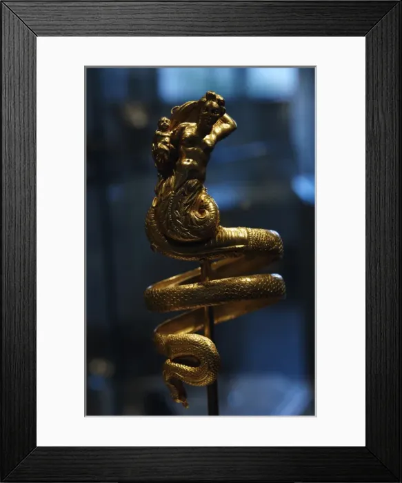 Framed Print : Gold armband with female triton holding a small winged Eros Framed Print : Gold armband with female triton holding a small winged Eros