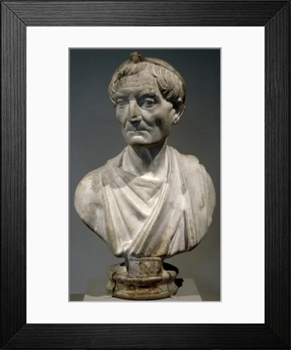 Framed Print : Roman Art. Bust of a priest of the god Serapis. Marble. Data Framed Print : Roman Art. Bust of a priest of the god Serapis. Marble. Data