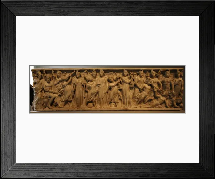 Framed Print : Roman Art. Marble sarcophagus with the contest between the M Framed Print : Roman Art. Marble sarcophagus with the contest between the M