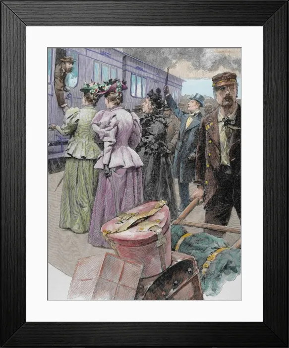 Framed Print : Platform at a railway station. Late 19th century Framed Print : Platform at a railway station. Late 19th century