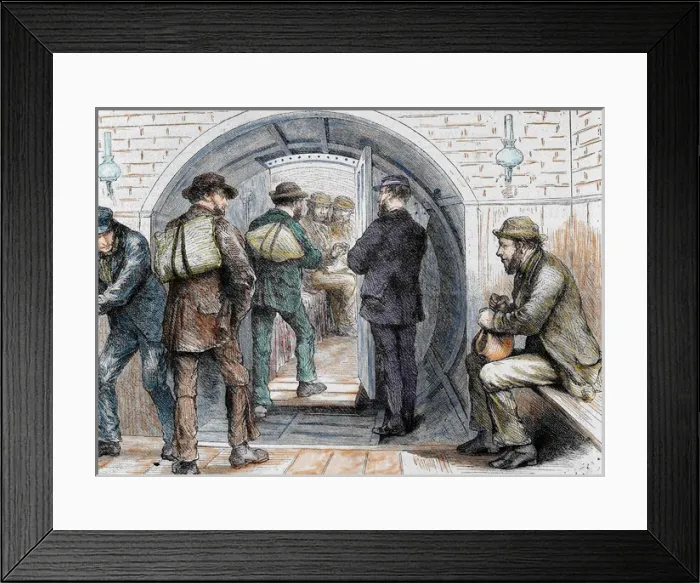 Framed Print : Tunnel in London. Workers going to their jobs. Colored engra Framed Print : Tunnel in London. Workers going to their jobs. Colored engra