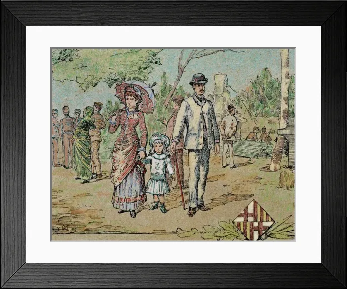 Framed Print : Family walking. Barcelona. Catalonia. Spain. 1885. Engraving Framed Print : Family walking. Barcelona. Catalonia. Spain. 1885. Engraving