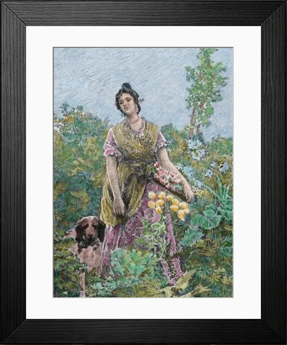 Framed Print : Valencia gardener. Engraving by Die?guez, 1867. Colored Framed Print : Valencia gardener. Engraving by Die?guez, 1867. Colored