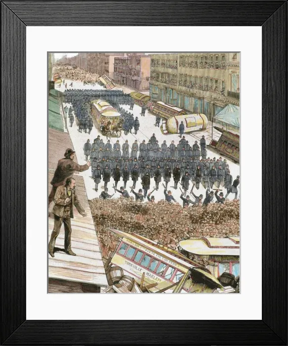 Framed Print : Police officers dispersing the strike of employees of Street Framed Print : Police officers dispersing the strike of employees of Street