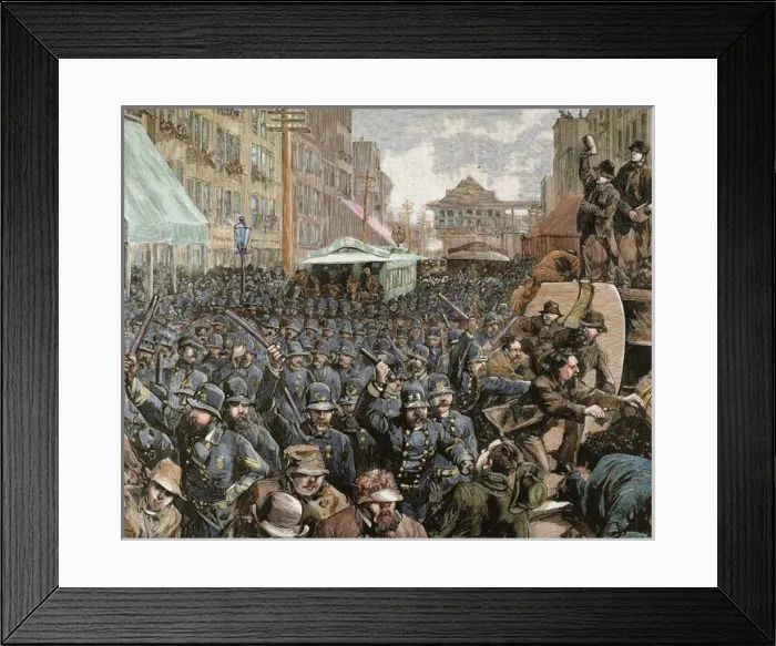 Framed Print : Police officers dispersing the strike of employees of Street Framed Print : Police officers dispersing the strike of employees of Street