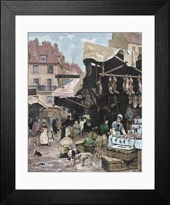 Framed Print : France. Paris. Market. Colored engraving, 1869 Framed Print : France. Paris. Market. Colored engraving, 1869