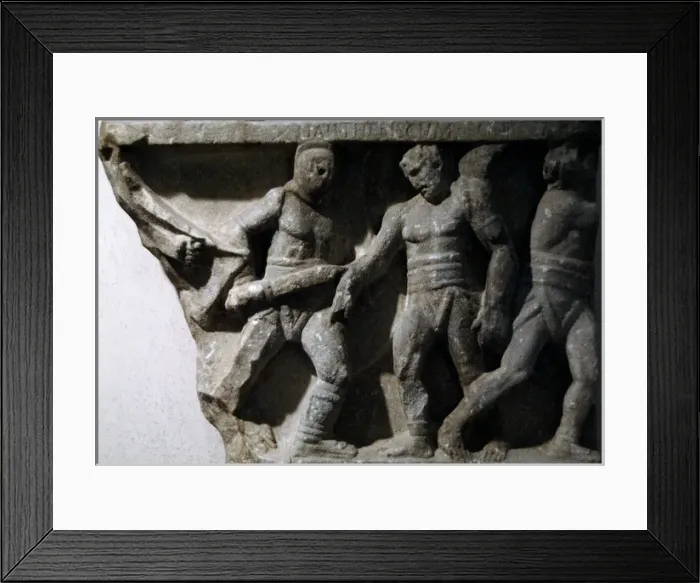 Framed Print : Roman art. Relief commemorating the victories of a gladiator Framed Print : Roman art. Relief commemorating the victories of a gladiator