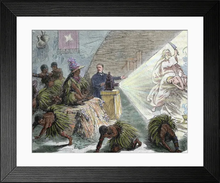 Framed Print : Africa. European settler instructing the natives by Magic L Framed Print : Africa. European settler instructing the natives by Magic L