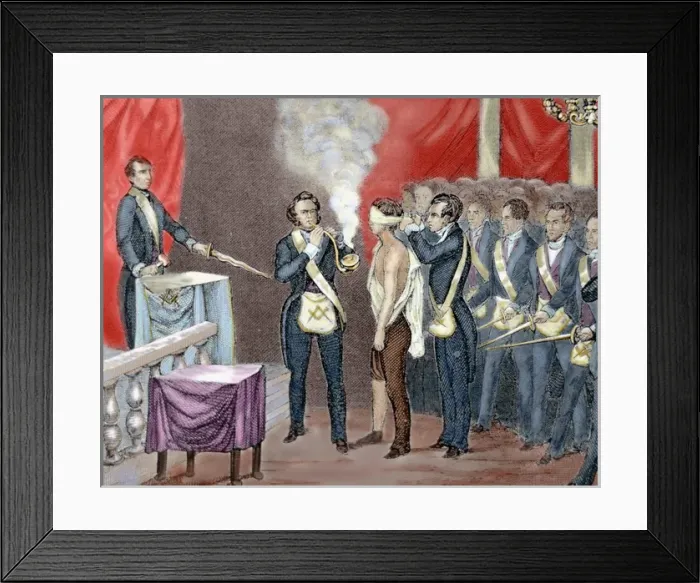 Framed Print : Secret Societies (nineteenth century). Initiation ceremony o Framed Print : Secret Societies (nineteenth century). Initiation ceremony o
