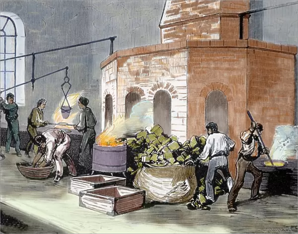 The Mint House. Workers in the smelting of gold pastes. Colo