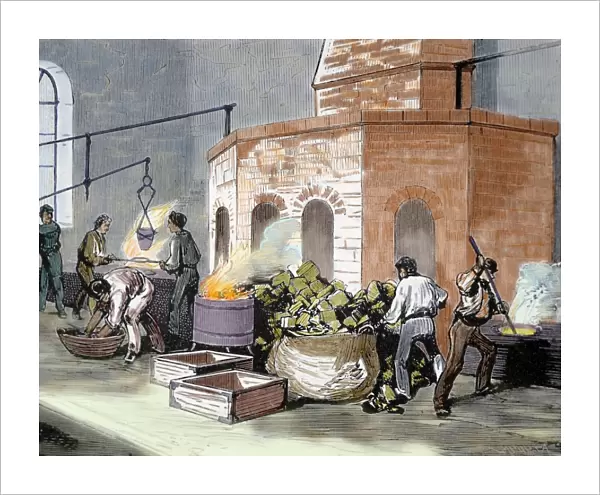 The Mint House. Workers in the smelting of gold pastes. Colo
