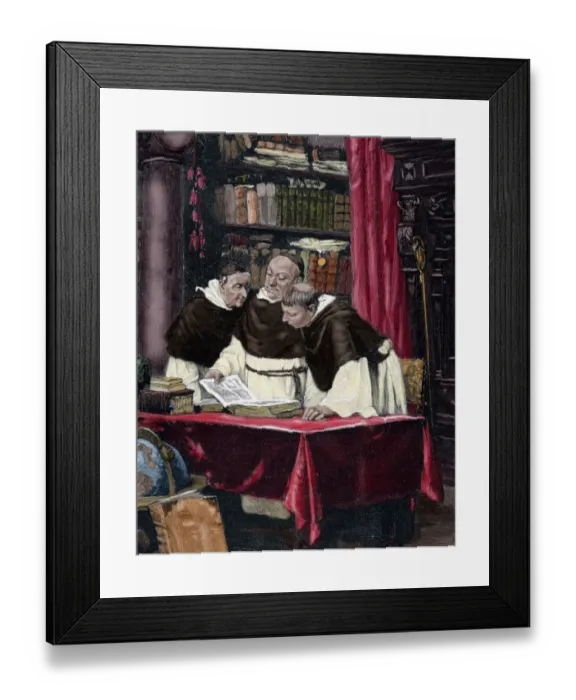 Framed Print : Monks reading a copy of the Gutenberg Bible Framed Print : Monks reading a copy of the Gutenberg Bible