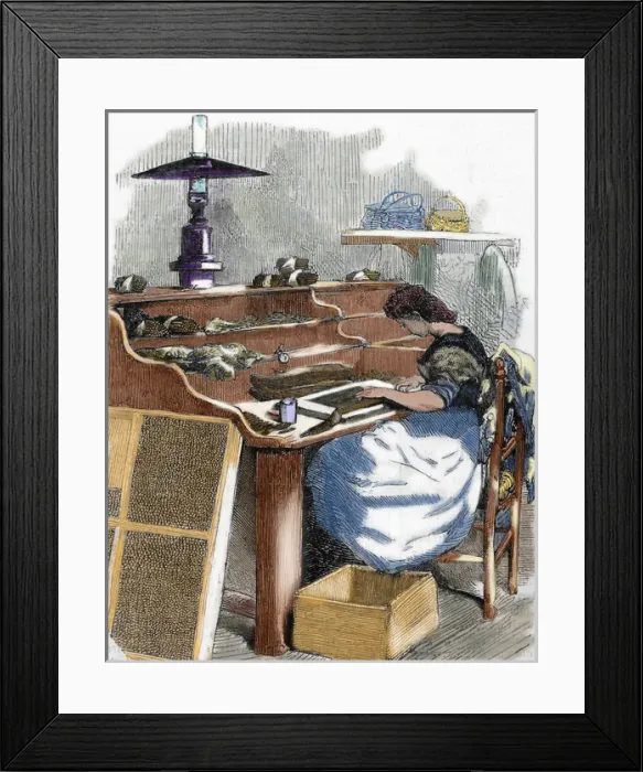 Framed Print : The snuff industry. Woman rolling cigars. France Framed Print : The snuff industry. Woman rolling cigars. France