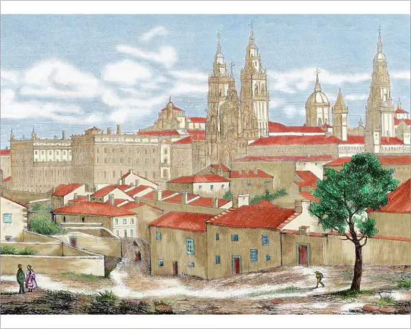 Spain. Galicia. Santiago de Compostela. Engraving