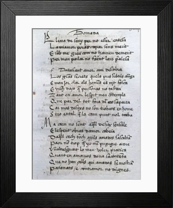 Framed Print : Ausias March (ca. 1397-1425). Valencian poet. Page of Tornad Framed Print : Ausias March (ca. 1397-1425). Valencian poet. Page of Tornad