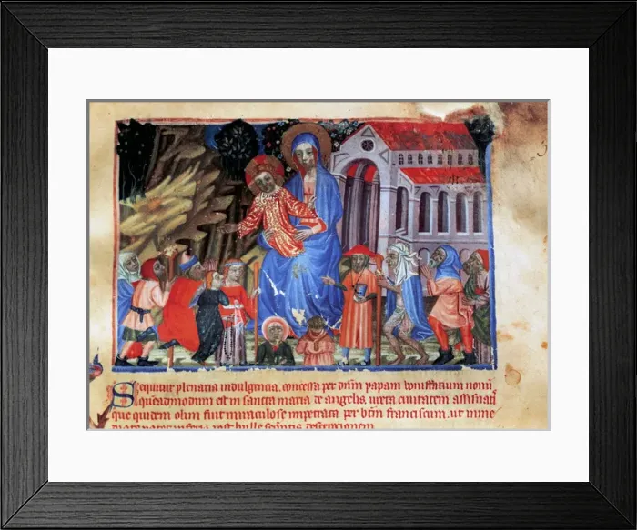 Framed Print : Miniature depicting the Virgin and Child, basilica and pilgr Framed Print : Miniature depicting the Virgin and Child, basilica and pilgr