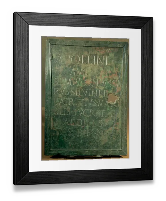 Framed Print : Bronze plaque with an inscription from Andelos. Navarre. Spa Framed Print : Bronze plaque with an inscription from Andelos. Navarre. Spa
