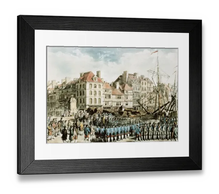 Framed Print : Mercenaries embarking from Hesse to America. 1776 Framed Print : Mercenaries embarking from Hesse to America. 1776