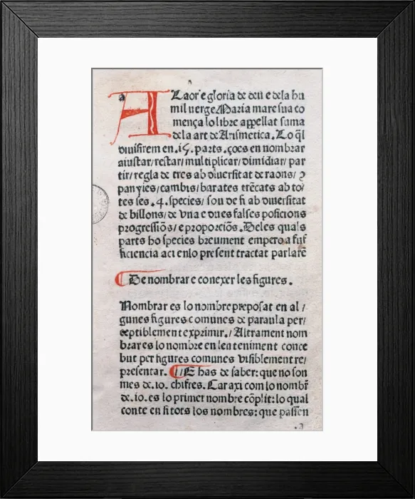 Framed Print : Francesc de Santcliment. Suma de la Art de la Arismetica. De Framed Print : Francesc de Santcliment. Suma de la Art de la Arismetica. De