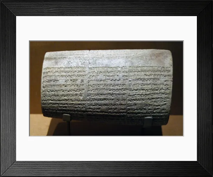Framed Print : Mesopotamian art. Neo-Babylonian. Cylinder with cuneiform in Framed Print : Mesopotamian art. Neo-Babylonian. Cylinder with cuneiform in