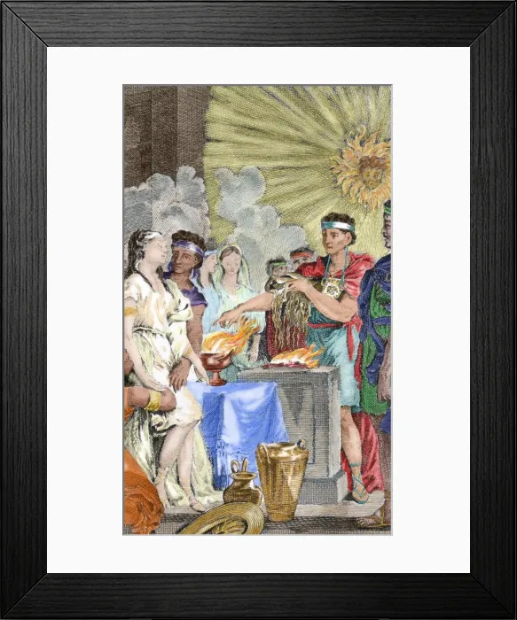 Framed Print : Presentation at the Inca temple of three virgins to be conse