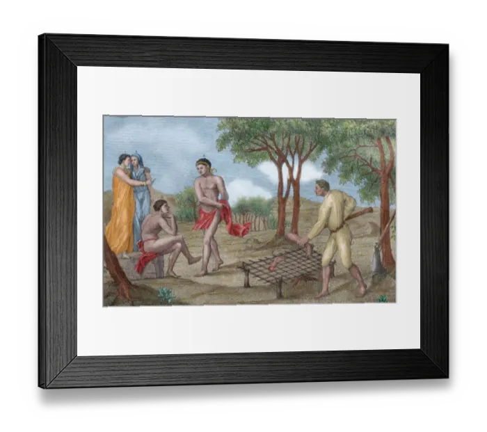 Framed Print : Maipure Indians grilling the legs of a dead enemy Framed Print : Maipure Indians grilling the legs of a dead enemy