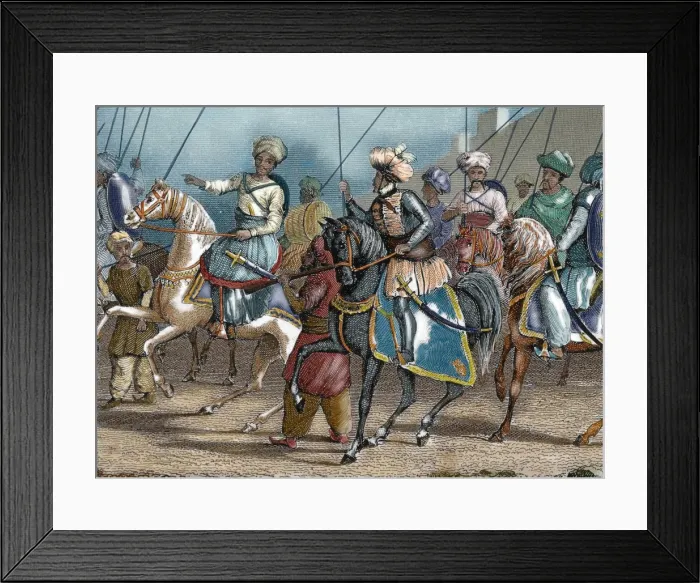 Framed Print : Arab army. Nineteenth-century colored engraving Framed Print : Arab army. Nineteenth-century colored engraving
