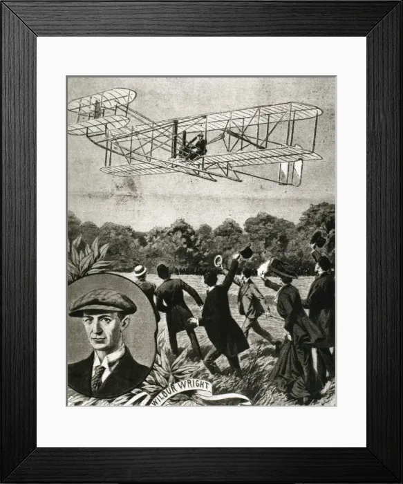 Framed Print : Wilbur Wright (1867-1912). Plane flying. France Framed Print : Wilbur Wright (1867-1912). Plane flying. France