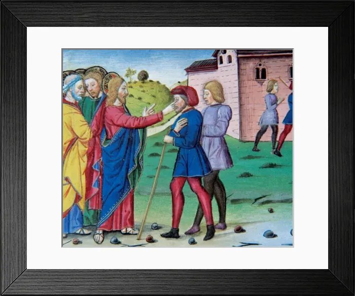 Framed Print : Jesus healing two blind. Codex of Predis (1476). Italy Framed Print : Jesus healing two blind. Codex of Predis (1476). Italy