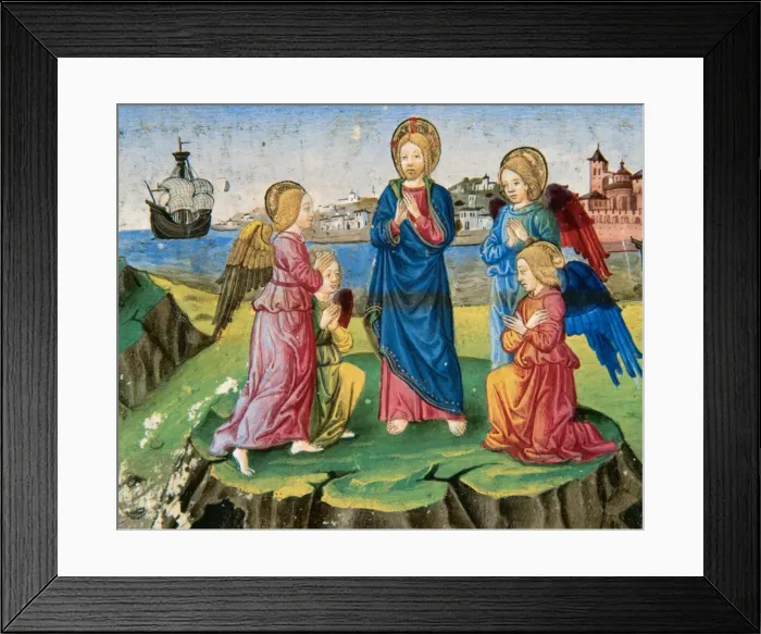 Framed Print : Jesus, after being tempted by the devil, is surrounded by an Framed Print : Jesus, after being tempted by the devil, is surrounded by an