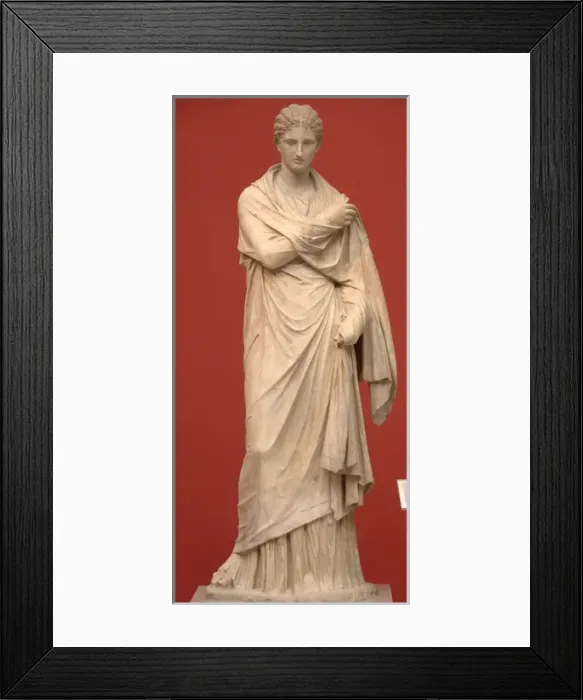Framed Print : Greek Art. Greece. Funerary statue of a woman carved in marb Framed Print : Greek Art. Greece. Funerary statue of a woman carved in marb