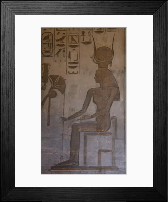 Framed Print : Small Temple or Temple of Hathor. Relief depicting the godde Framed Print : Small Temple or Temple of Hathor. Relief depicting the godde