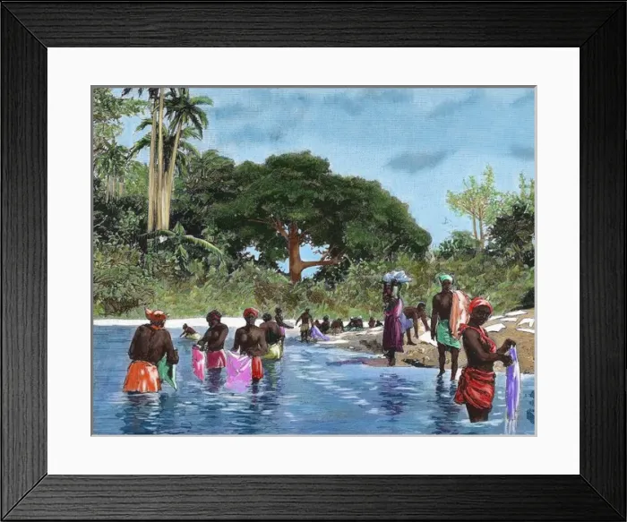 Framed Print : Washerwomen on the river Chagres. Matachi?n. Panama Canal Framed Print : Washerwomen on the river Chagres. Matachi?n. Panama Canal