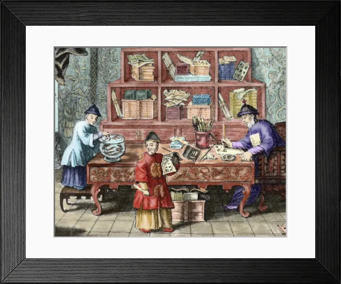 Framed Print : China. School of chinese writing. 19th century engraving Framed Print : China. School of chinese writing. 19th century engraving