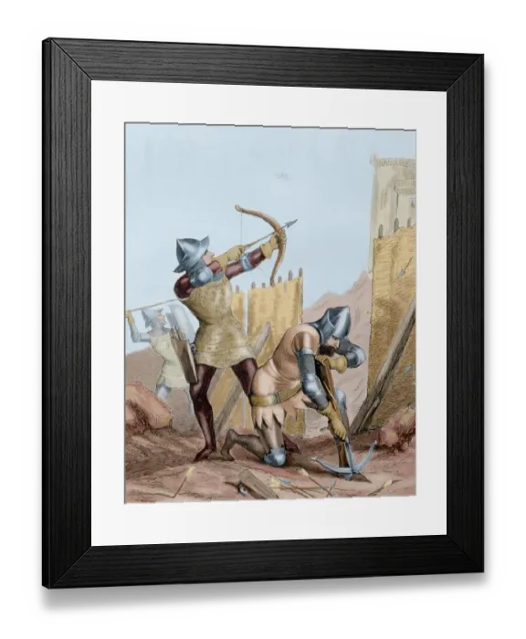 Framed Print : Siege of Gibraltar. Archers. 1350