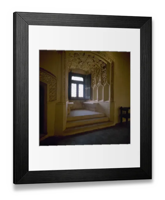 Framed Print : Belmonte castle. A Plateresque window with decoration. La Ma Framed Print : Belmonte castle. A Plateresque window with decoration. La Ma