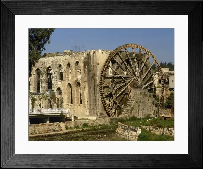 Framed Print : Syria. Hama. Noria in the Orontes river next to the aqueduct Framed Print : Syria. Hama. Noria in the Orontes river next to the aqueduct