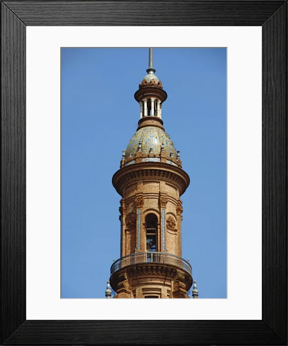 Framed Print : Espa?a. Andalusia. Seville. Spains Square. North tower. De Framed Print : Espa?a. Andalusia. Seville. Spains Square. North tower. De