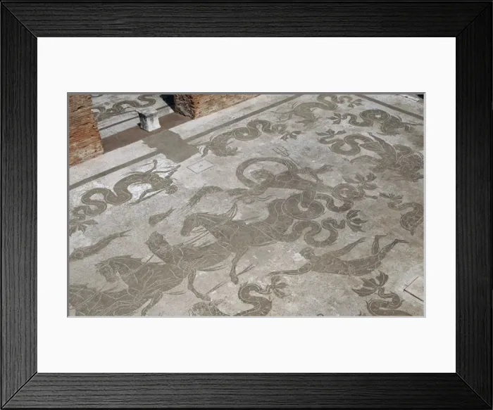 Framed Print : Mosaic of Neptunes Triumph at the Baths of Neptune. Ostia A Framed Print : Mosaic of Neptunes Triumph at the Baths of Neptune. Ostia A