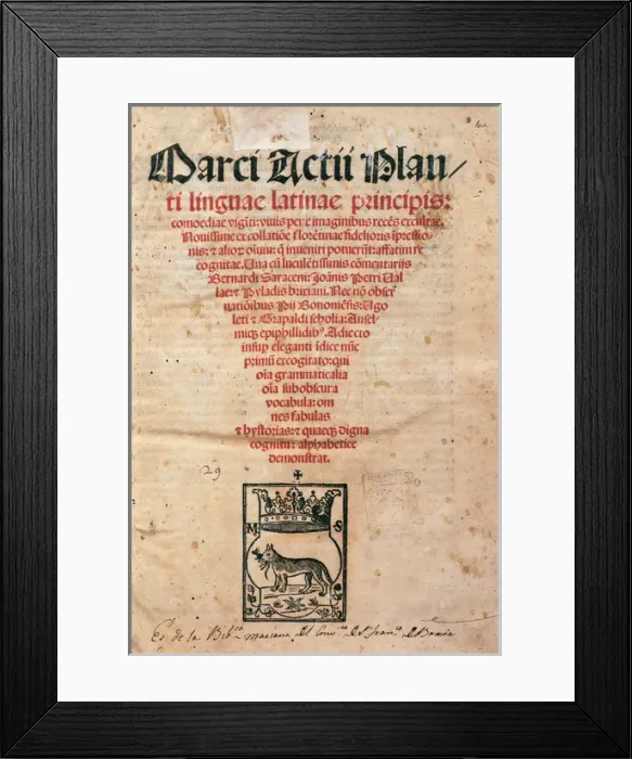 Framed Print : Comedies, 1518 by Titus Maccius Plautus. Title cover Framed Print : Comedies, 1518 by Titus Maccius Plautus. Title cover