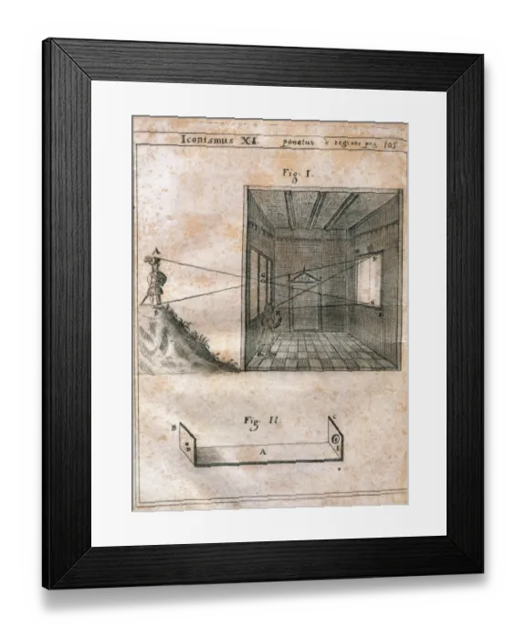 Framed Print : History of Photography. Camera obscure. Engraving Framed Print : History of Photography. Camera obscure. Engraving
