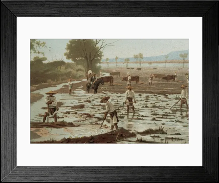 Framed Print : Peasants working agricultural land supervised by the foreman Framed Print : Peasants working agricultural land supervised by the foreman