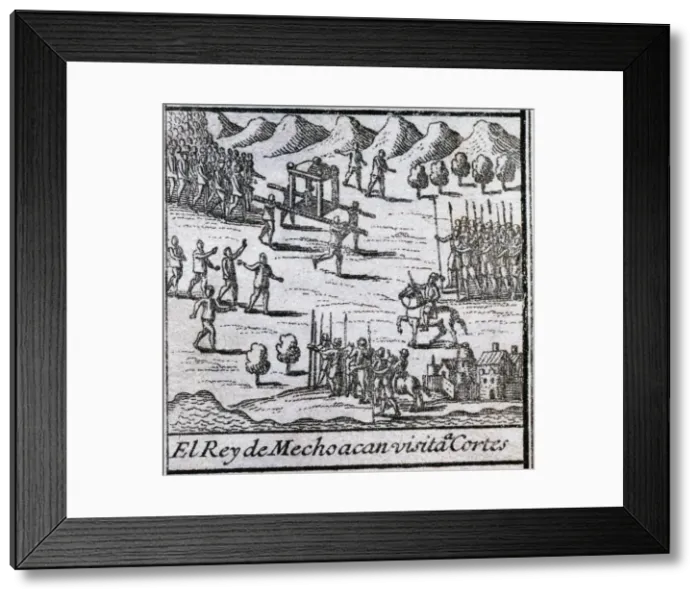 Framed Print : The King of Michoacan visit to Hernan Cortes. Engraving Framed Print : The King of Michoacan visit to Hernan Cortes. Engraving